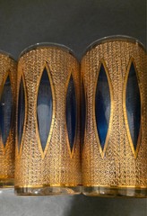 4 CULVER AQUA TIFFANY hiball glasses Gold blue panels FABULOUS CONDITION!