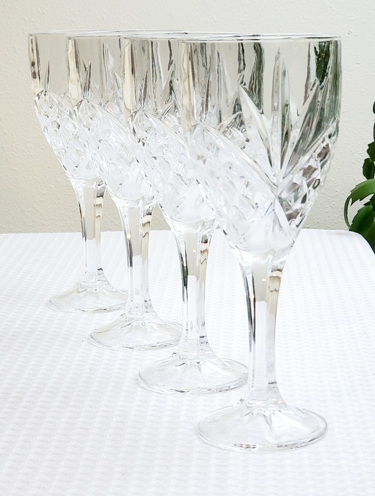 Set Of 4 Godinger Dublin Crystal All Purpose Wine Goblet 8” 8 oz