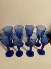 Cobalt Blue Wine Glasses Stemmed Set of 8 7.5 Inches