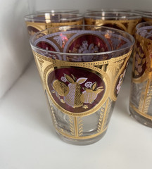 8 Cera Barware Double Old Fashioned Glasses Bountiful Fruit Gold/Cranberry