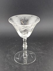 Vintage Cut Crystal Cocktail Glass Etched Floral Stemmed 5.5” Clear