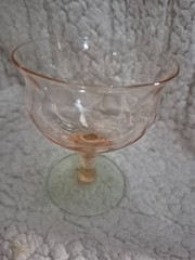 Vintage depression glass – «watermelon’ (pink and green) – floral etched