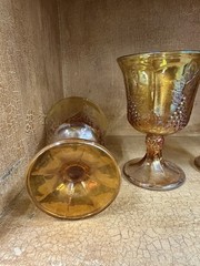 Vtg Indiana Carnival Glass Goblets Harvest Grape Iridescent Marigold Set Of 3