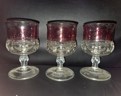 Mid-Century Indiana Glass Kings Crown Ruby Red Thumbprint Liqueur Glasses (3)