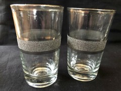 Beverage Glasses 5 Total Retro Silver Rim and Imprint Vintage Used
