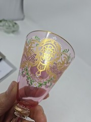 Venetian Enameled Figural Landscape Scene Pink Wine Glass 7 1/4″ #2