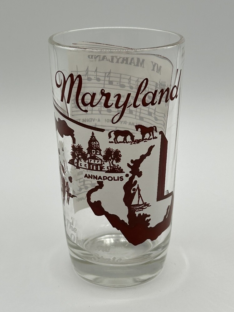 Vintage pre-1955 MARYLAND Hazel Atlas Souvenir State Song Highball Tumbler Glass