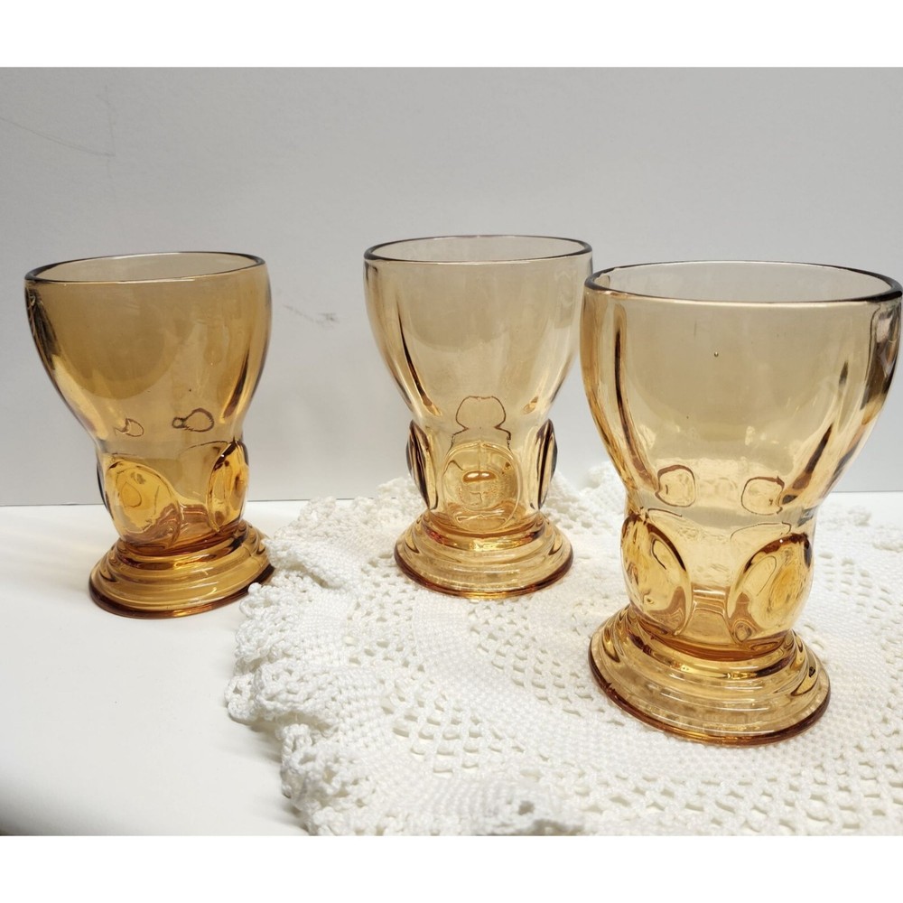 Moondrops New Martinsville Viking Glass Amber Tumblers Vintage Glasses