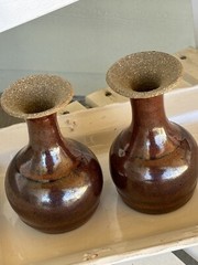 2 Pottery Stoneware Wine Goblet Chalice Hand Crafted Rusty Glaze Beautiful