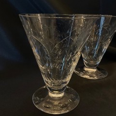 4 Vintage Cut Crystal Geometric Dot Oyster or Fruit Cocktail Glasses 4 5/8Inch