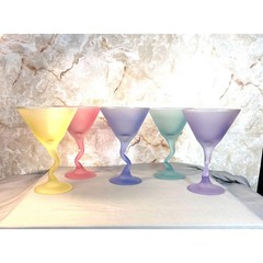 Set of 4 Libbey Fundamentals Z Stem Mixed Color Satin/Frosted Wine Glasses