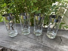 Set Of 4 VTG MCM Dorathy Thorpe Silver Rimmed Monogram R Highball Glasses 12 Oz
