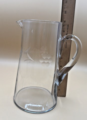 Vintage Clear Optic Glass Floral Etched Pitcher & 5 Glasses MCM Set