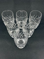 6 Vintage Cut Crystal Tumblers Glasses with Floral Design MCM Short Glasses