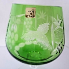 Vintage Bohemian Emerald Green Cut to Clear Brandy Snifter Glass Poland
