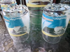 VTG Beau Rivage Casino Boats Lighthouse Pitcher 4 Matching Glasses Beverage Set