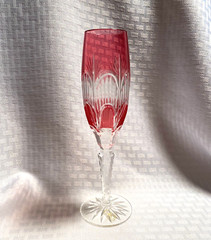 AJKA KIMBERLY CHAMPAGNE FLUTE CORAL PINK CUT TO CLEAR CRYSTAL BOHEMIAN HUNGARY