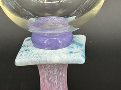 (2) Vtg 1980s Pink Blue Speckled Column Wine Glasses Melanie Guernsey-Leppla