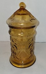 Vtg Empoli Italy GLASS AMBER SCROLL PATTERN BEER Mug Stein Candy Apothecary Jar