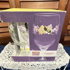 Martha Stewart Everyday Hydrangea Glass Goblets Set of 4, 16oz, Floral