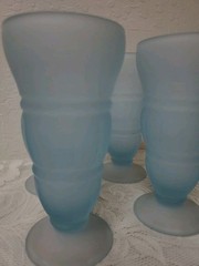 Vintage Indiana Glass Baby Blue Satin Frost Sundae Footed Tall Sherbert Glasses