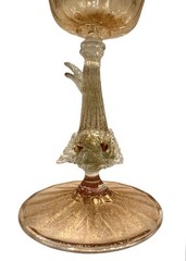 Antique Salviati Pauly Venetian Glass Stemware Dolphin Stem Peach & Aventurine
