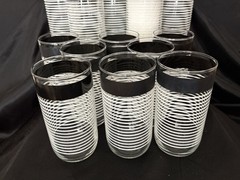 Vintage Libbey Black and White Striped Glass Tumblers Set of 16 MCM Barware