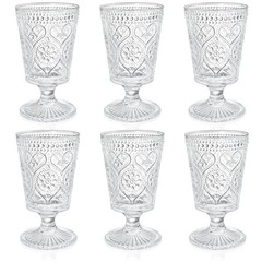 Set of 6 Clear Glass Goblet, 12 Oz Vintage Romantic Wine Glasses, Embossed