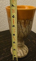 Signed Art Pottery Blessing Cup Chalice Peacock Drip Glaze Orange Artist Signed