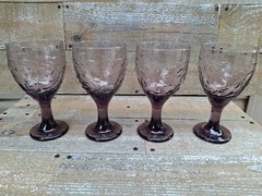 Libbey PURPLE AMETHYST Garden Vine WINE Goblet- Set of 4- Vintage Glassware USA