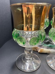 RARE 1911 Excelsior Goblet US Glass Co Tiffin Green Thumbprint Gold Band 1C784