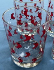 FOUR Vintage Cera Glass ‘Cardinals in the Snow’ Double Old Fashioned Tumblers