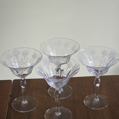 Morgantown Glass «Mayfair» Etched Champagne Glasses Set of 4 Art Nouveau Style