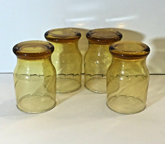 4 MCM Gold Optic Swirl Tumbler Drinking Glasses 4″ H Footed Amber Anchor Hocking