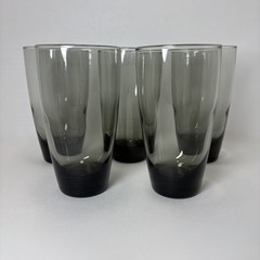 Set of 5 Libbey Classic Smoke Gray Glass 6″ Heavy Tumblers Drinking Glasses