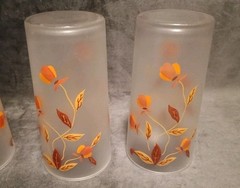 Set Of 4 Frosted Autumn Leaf 5.5″ Tumbler Glasses Hall Jewel Tea Libbey