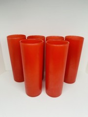 RARE MCM Set 6 Red Frosted Tom Collins Barware Tumblers Glasses Highball READ