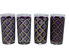 Set of Four Vintage Barware Kitchen Highball Glasses Purple Mid Century Modern