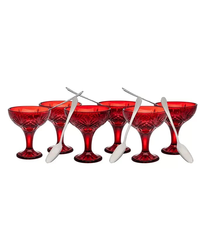 Shannon Godinger Dublin Crystal Ruby Red Taster Goblets Set Of 6 With Spoons NEW