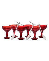 Shannon Godinger Dublin Crystal Ruby Red Taster Goblets Set Of 6 With Spoons NEW