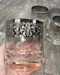 4 Pc Mid-Century Modern Queen’s Lusterware Silver Fade Lowball Glass Set