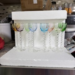 VTG 8 Depression Vaseline Cordial Glasses Twisted Stem Hand blown Multi-Color