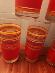 Libbey Mambo Fiesta Striped Orange Yellow Blue 9-Tumblers Near Mint HTF 70’s EUC