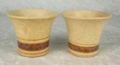 2 Pottery Craft Wine Cups Tan Brown Stripe Vintage Mid Century Modern