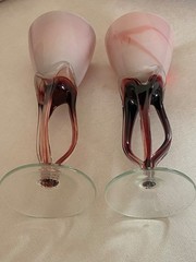 2 Large Vintage Polish Jozefina Krosno Glass Goblets, 10.5″ and 10.25″ Tall