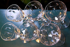 Vintage Set 6 TIFFIN FRANCISCAN PETITE Cut Leaf Crystal WINE GLASSES Fancy Stem