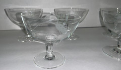 LOT OF 5 Crystal FRUIT COMPOTE/SHERBET (?) Glasses with Etched Wheat Leaf Design