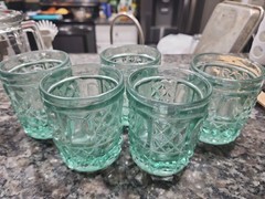 Set Of 5 Teal Green Oberglas Low Ball Tumblers