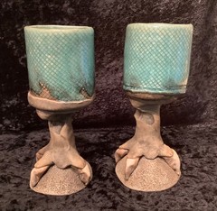 Vintage Pair (2) Richard Marshall Pottery Dragon Woo Claw Foot Goblets 7.5”