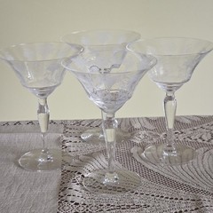 Morgantown Glass «Mayfair» Etched Champagne Glasses Set of 4 Art Nouveau Style